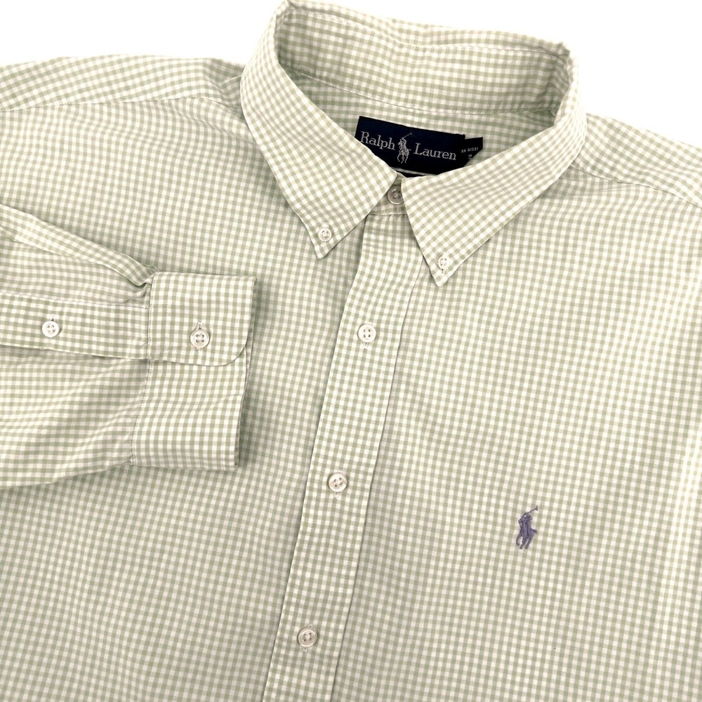 Ralph Lauren Blake Button Down Mens XXL Green Gingham Check Pony Logo Shirt